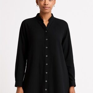 NWT Flawless Women’s 100% Cotton Gauze Black Button-Up Shirt Lagenlook Relaxed S